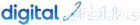 A logo for "digital Orbitize". The word "digital" is in a gradient blue color, transitioning from a lighter blue on the left to a darker blue on the right, and is written in a rounded, sans-serif, lowercase font. The word "Orbitize" is in white, using the same font style. The 'O' in "Orbitize" is emphasized by a stylized blue ring or orbit circling it, creating a visual link to the word's meaning. The background is a solid dark green.